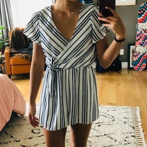 Everly White and navy striped short sleeve romper